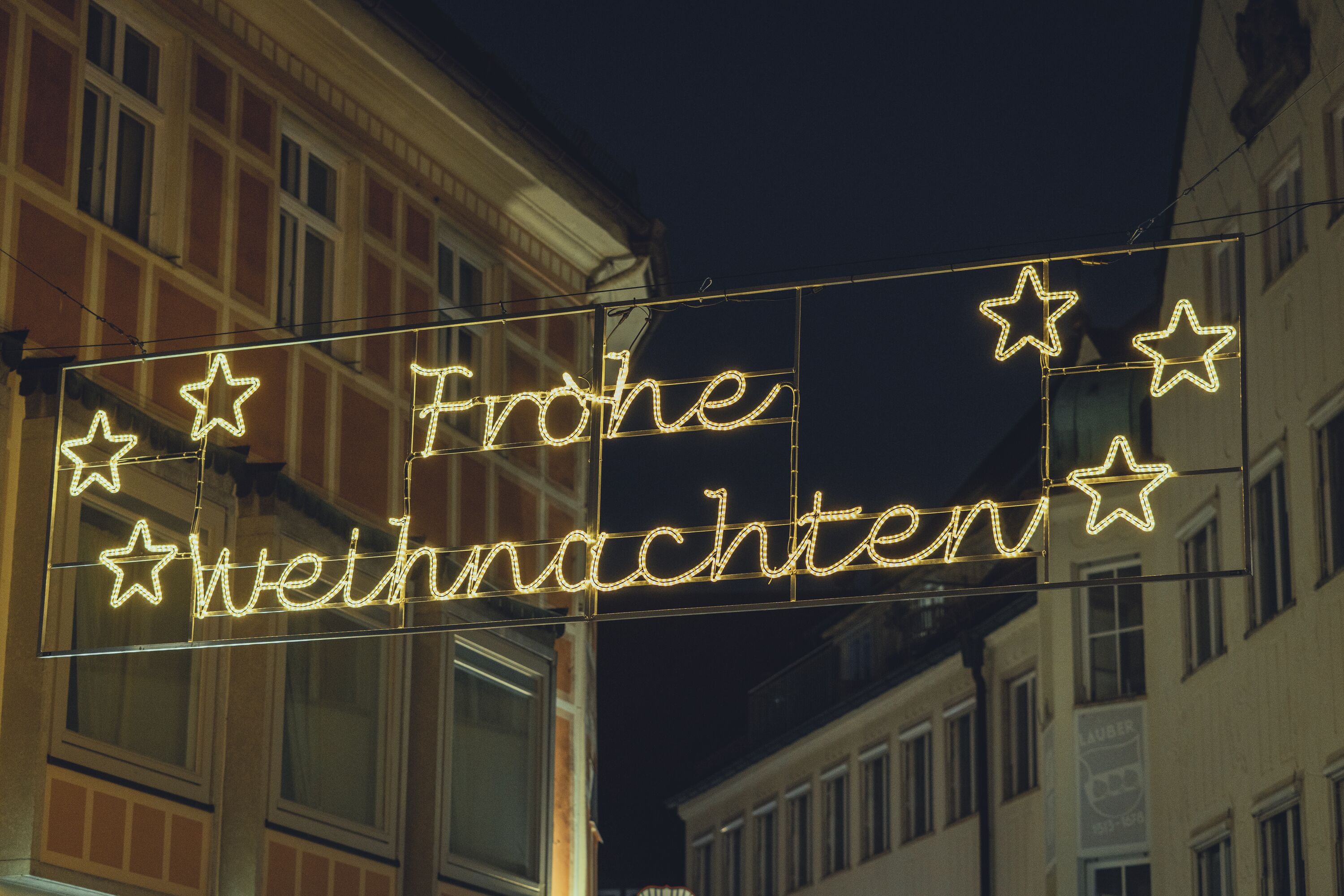 Weihnachtsbeleuchtung "Frohe Weihnachten" im Allgäu - Alpsee Camping Immenstadt